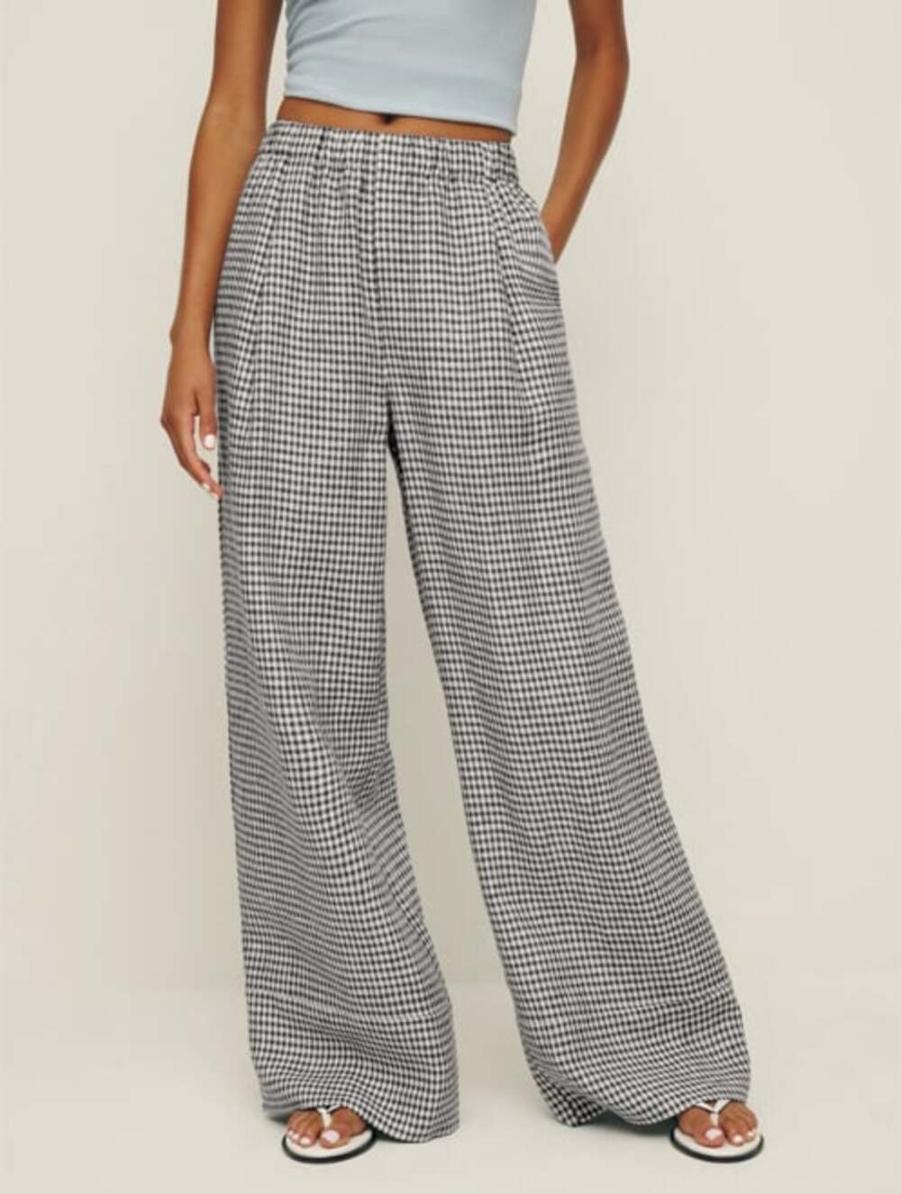 Reformation Fernando linen wide leg pant Remy check large plaid gingham quiet lu